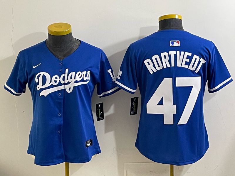 Women 2025 Los Angeles Dodgers #47 Rortvedt Blue Game Nike MLB Jersey style 001